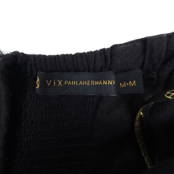 NEW VIX Paula Hermanny Linen Minimal Resort Wide Leg Strapless Jumpsuit Black - Picture 2 of 11